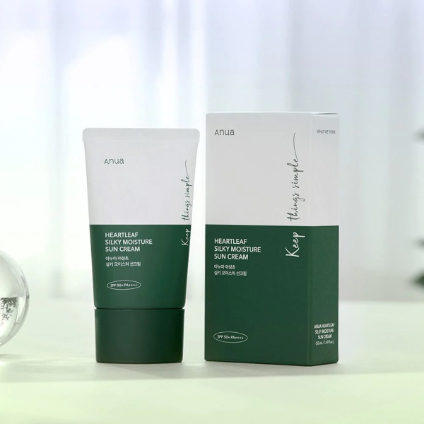 Anua Heartleaf Silky Moisture Sun Cream  SPF50+PA++++  Успокаивающий солнцезащитный крем с хауттюйнией